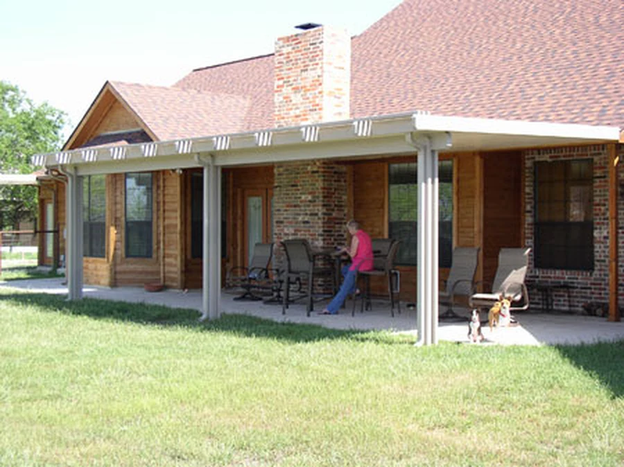 Solid patio cover installed on a North Texas home